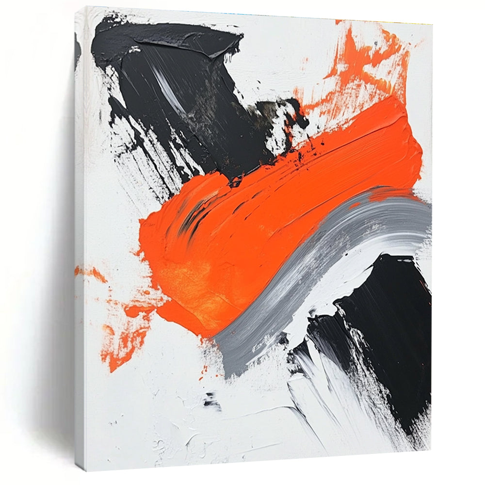 Black Orange Gray Abstract Painting with Dynamic Brushstrokes GER494