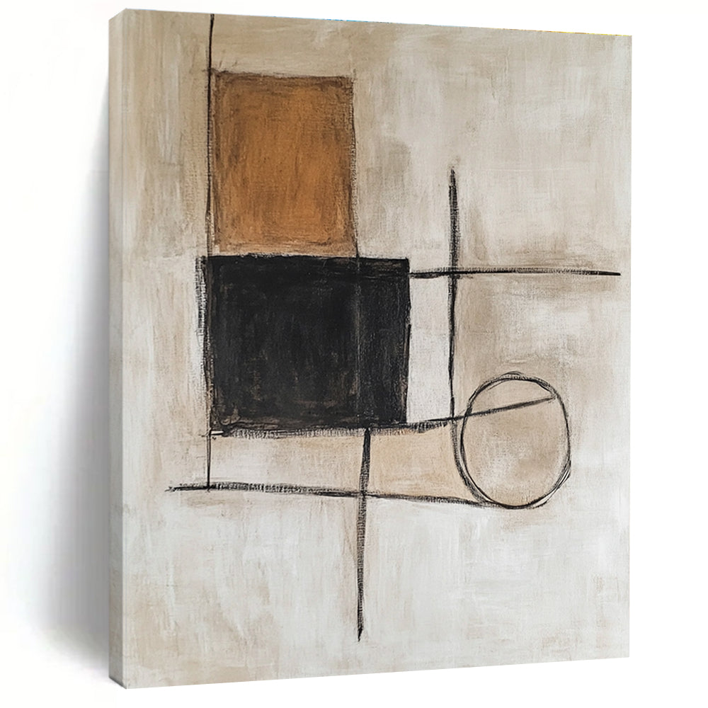 Brown Black and Beige Abstract Painting with Mixed Geometric Shapes GER183