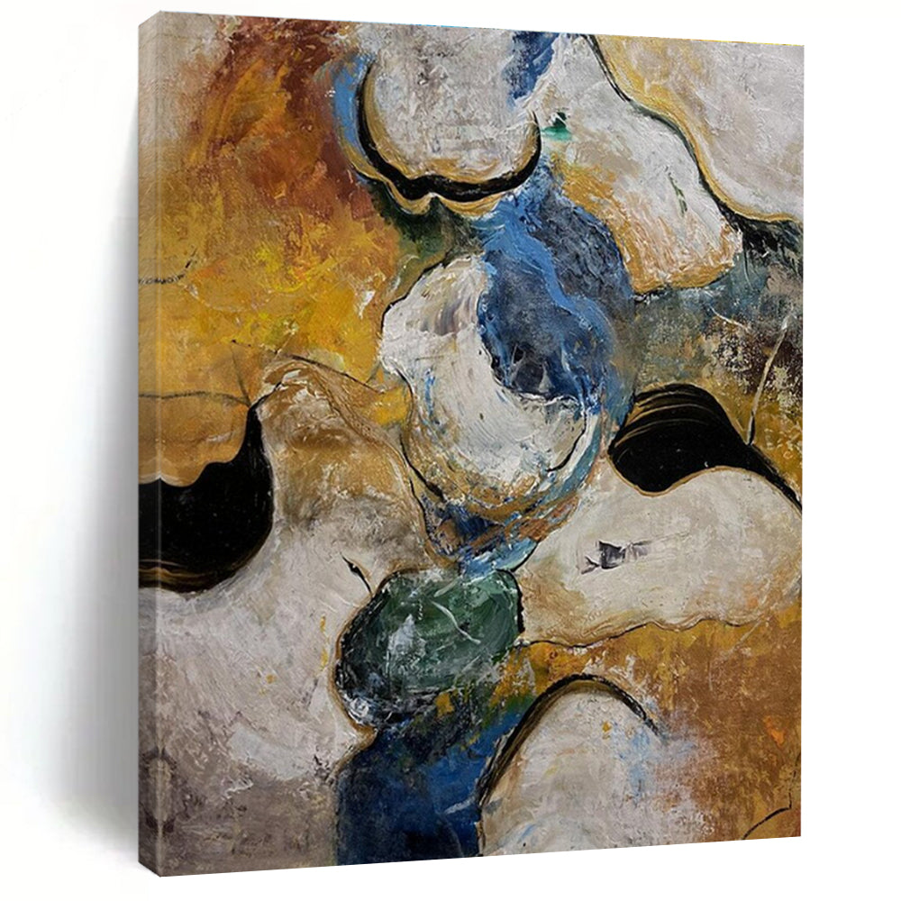 Organic Shapes Abstract Painting with Earthy and Blue Hues ADGE463