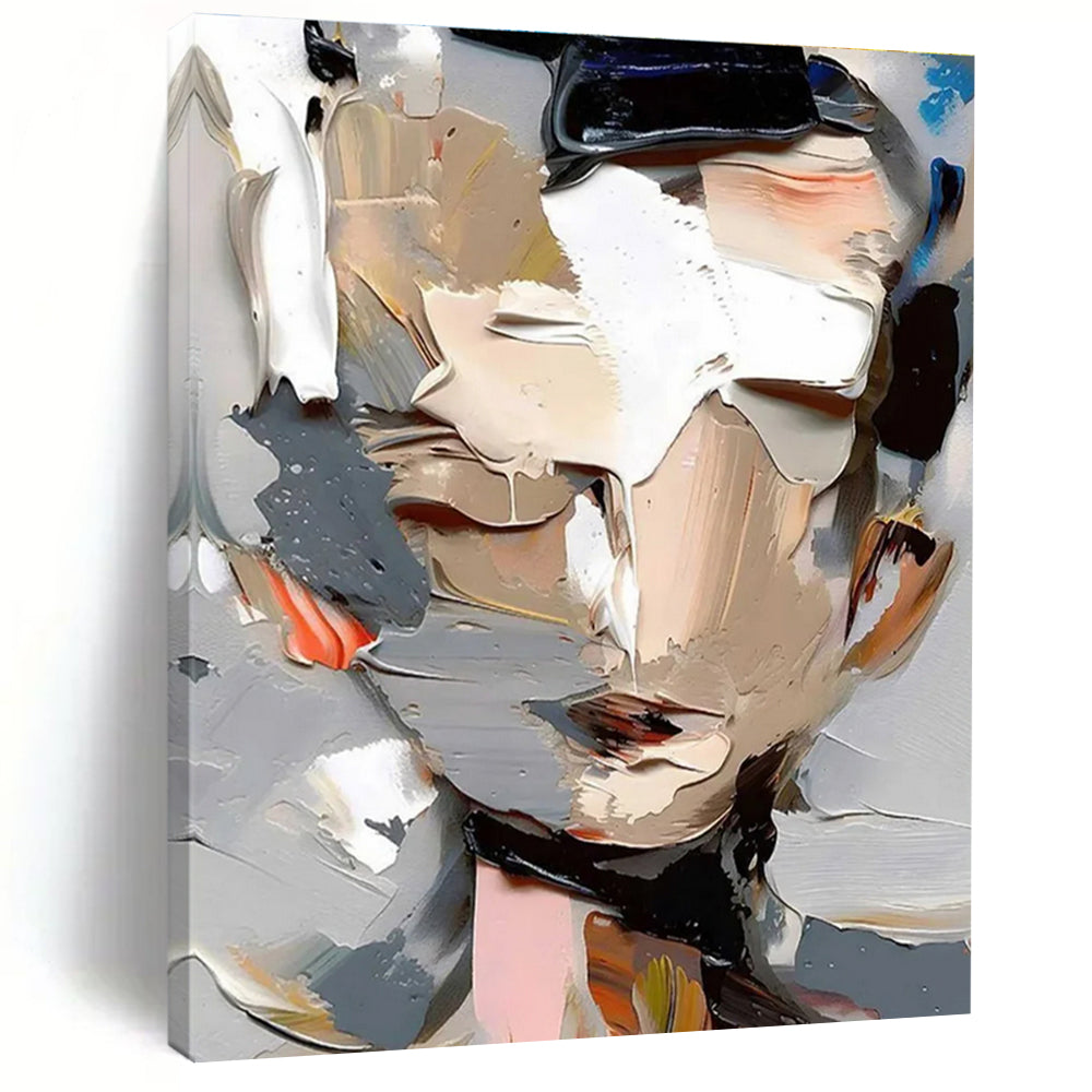 Color - layered Portrait Abstract Painting with Gray and Beige ADGE320