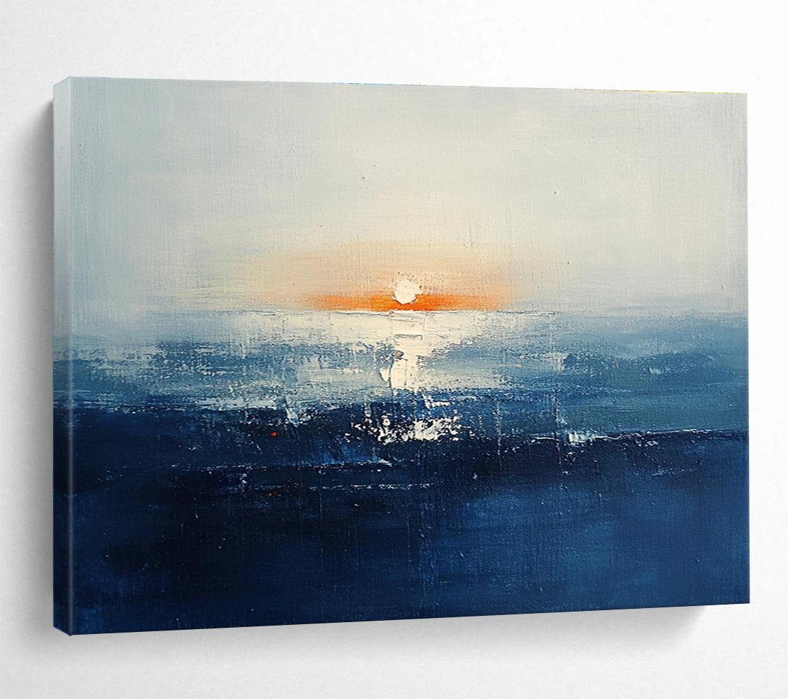 Sunset Sea Abstract Painting with Orange and Blue Hues DYP277