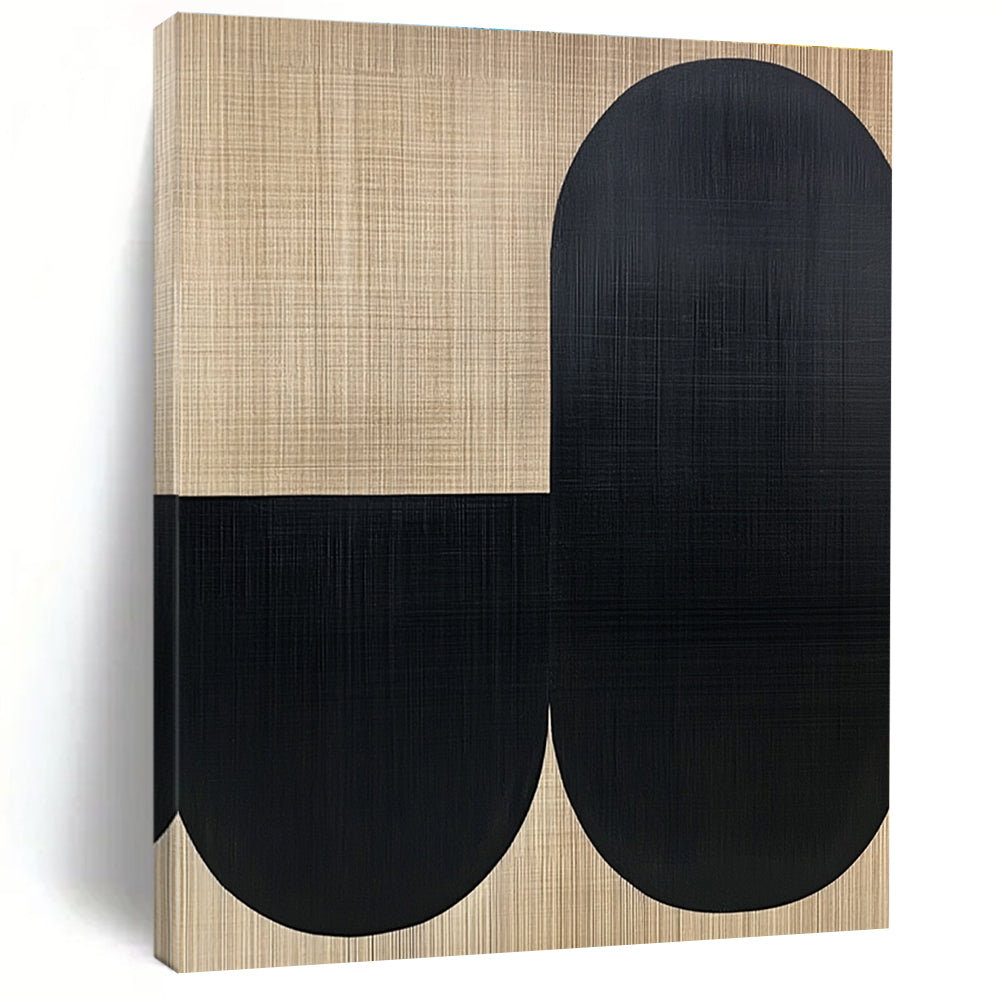 Beige Black Oval Forms Abstract Painting GER838