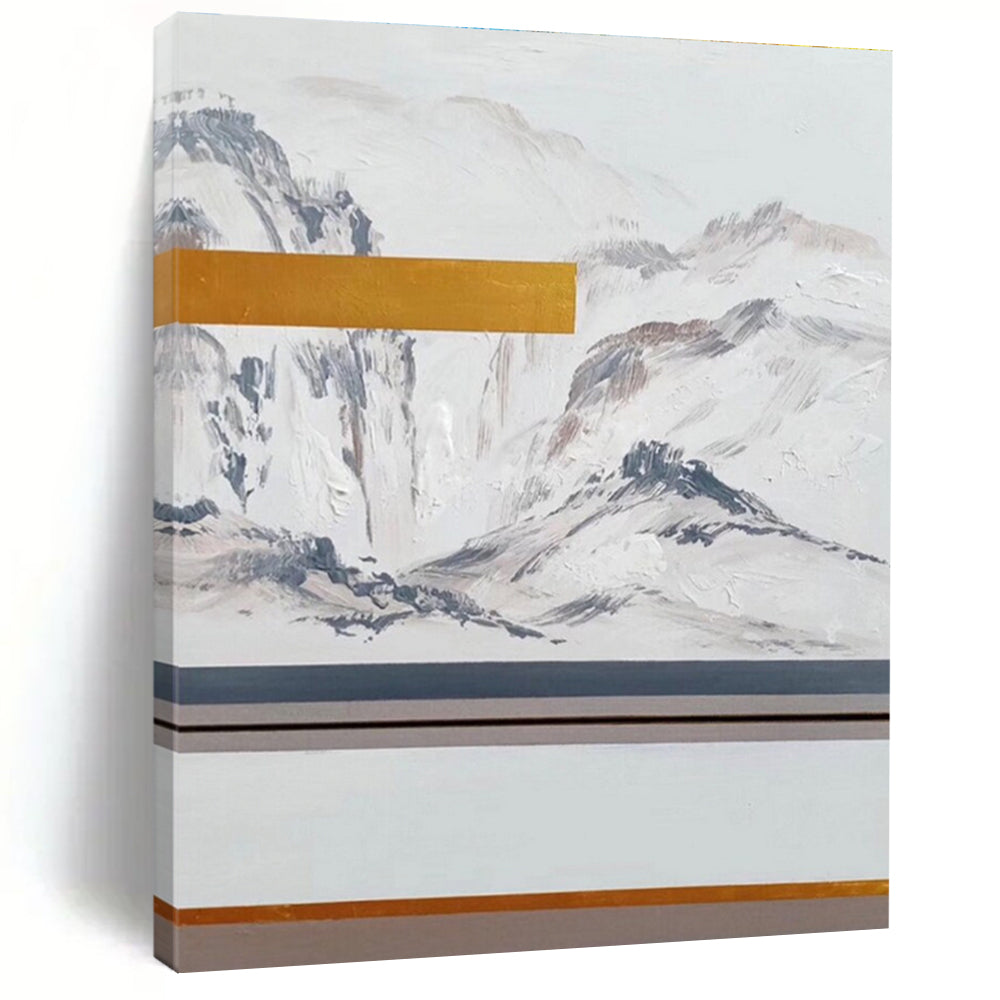 White Grey Gold Mountain Abstract Painting ADGE045