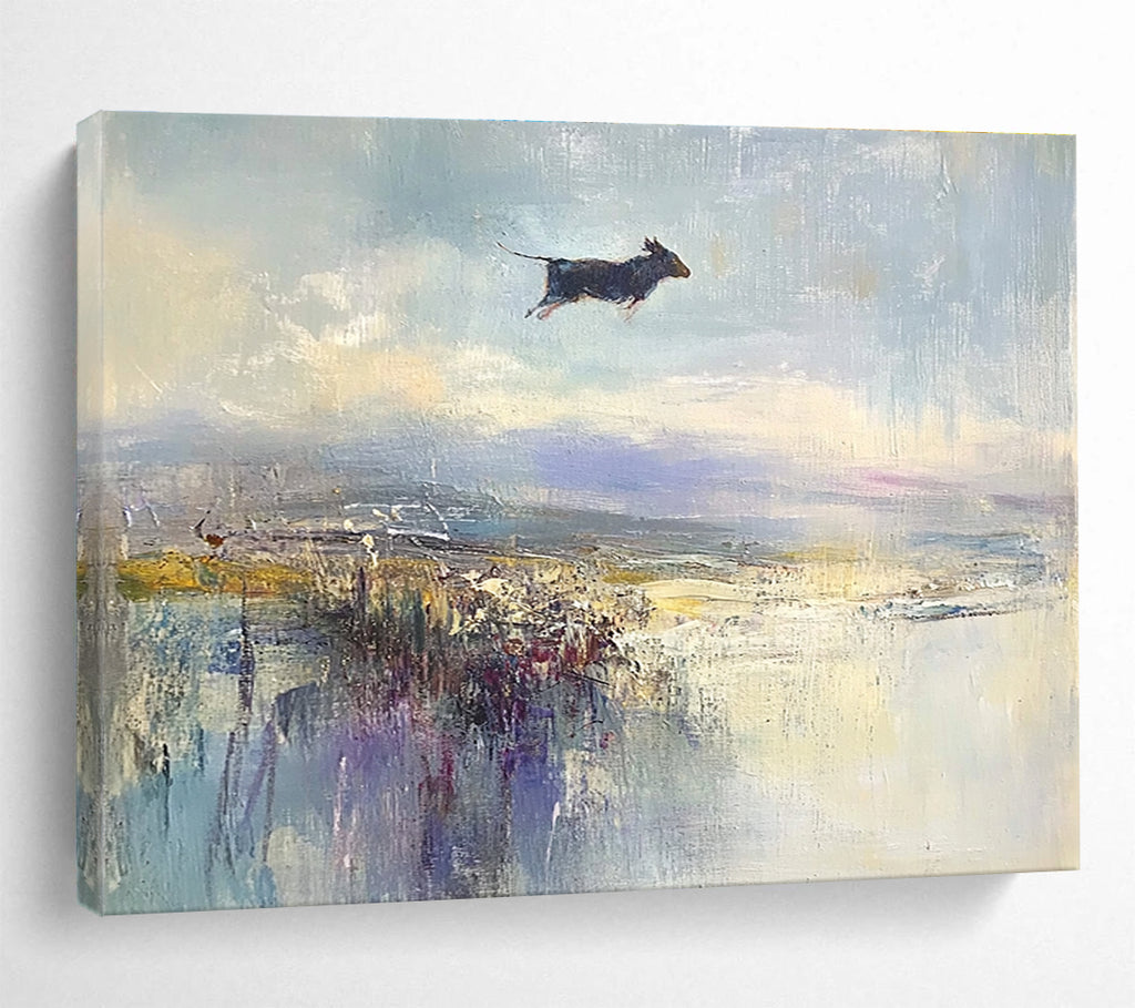 Dog in Flight Impressionist Abstract Painting DYP076