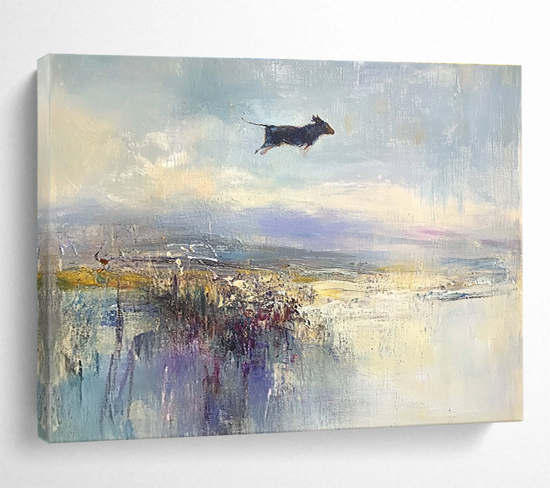 Dog in Flight Impressionist Abstract Painting DYP076