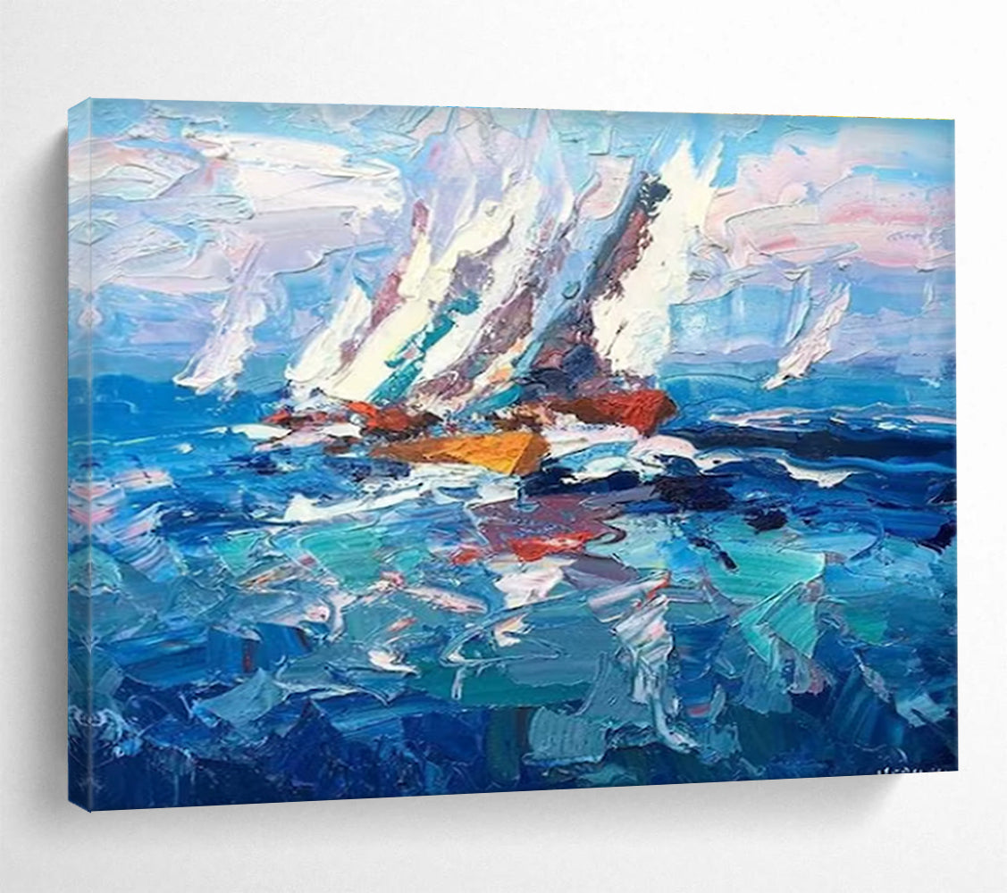 Blue White Sailing Boats Abstract Painting THY472