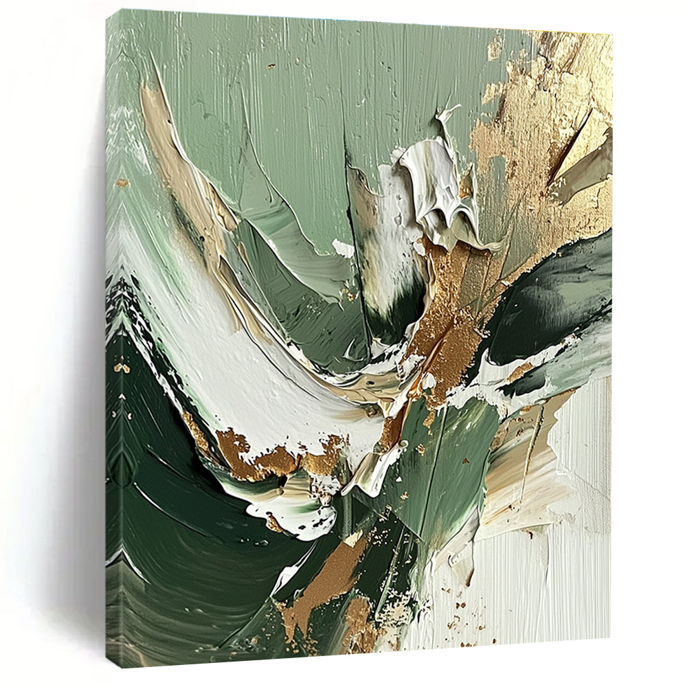 Green Gold Textured Abstract Painting with Luxe Impasto GER536