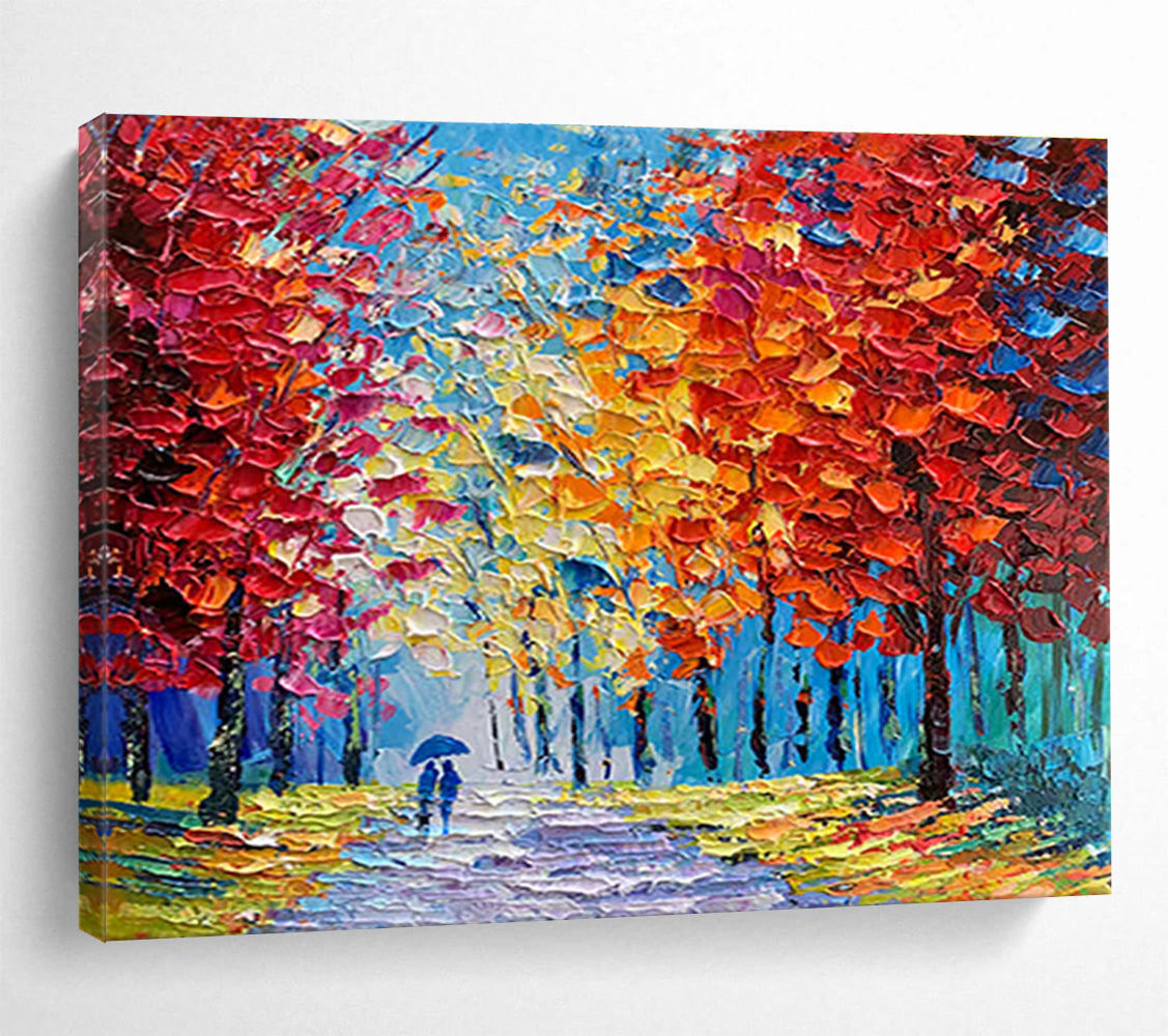 Autumn Path Abstract Painting with Red, Yellow, and Blue Tones THY200