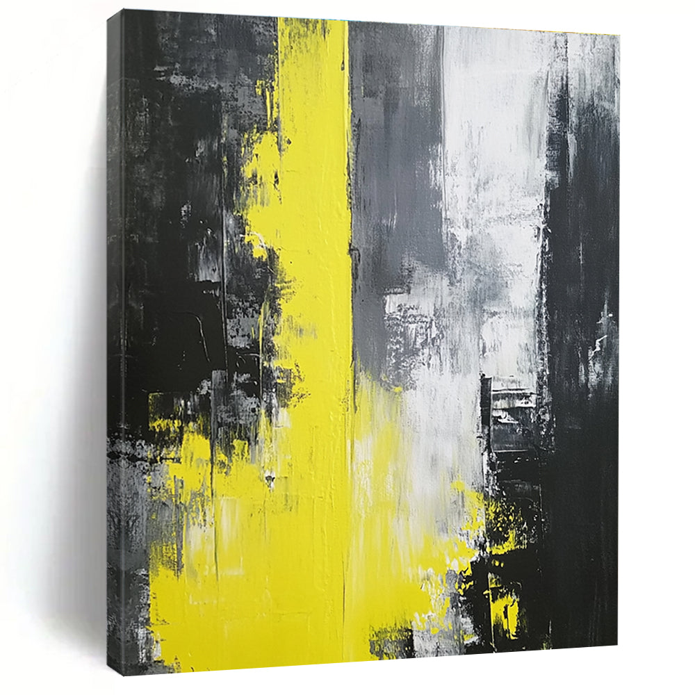 Black Gray and Yellow Abstract Painting with Expressive Strokes GER506
