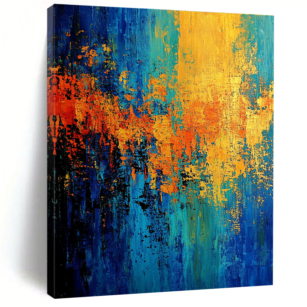 Blue Orange Gold Abstract Painting with Vibrant Patterns GER768