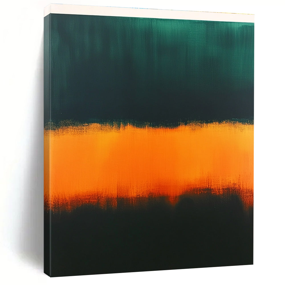 Green and Orange Abstract Painting with Bold Color Bands GER156