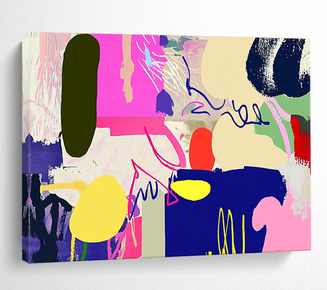 Large abstract artwork featuring vibrant shapes and lines with a unique animal silhouette in the right corner for a striking visual impact.SC455