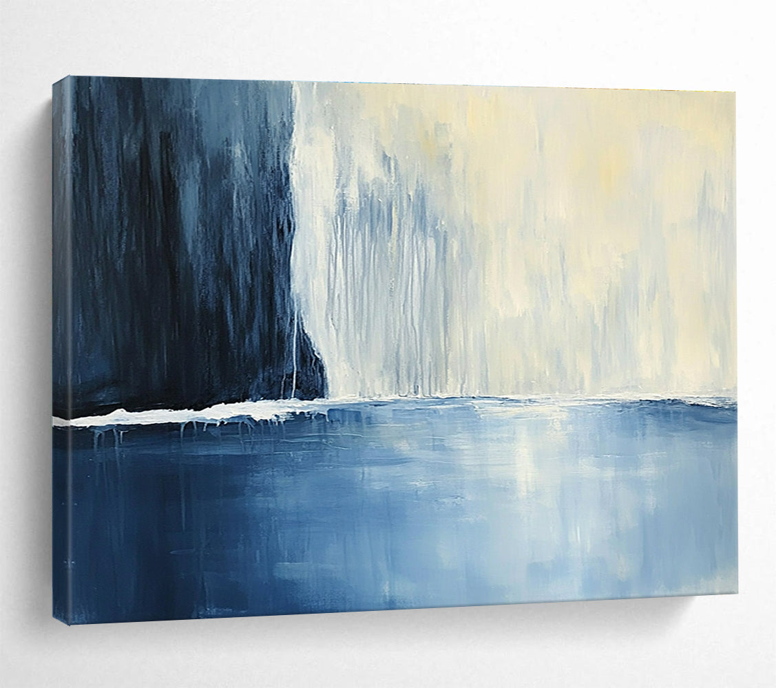 Blue and White Waterfall Abstract Painting with Serene Composition DYP206