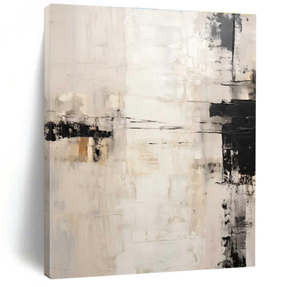 Monochromatic Minimalist Abstract Painting with Black and Beige ADGE131
