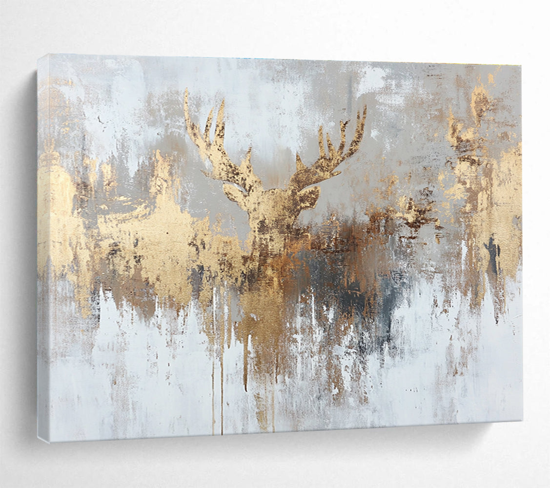 Gold and Gray Abstract Painting with a Golden Deer Silhouette DYP393