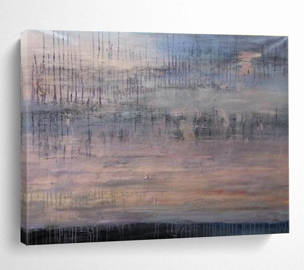 Dripping Sky Abstract Painting with Muted Pastel Tones THY150