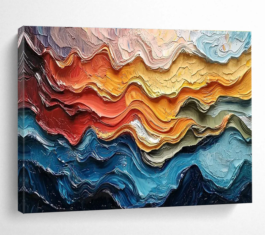 Colorful Wave Texture Abstract Painting with Layered Hues THY292