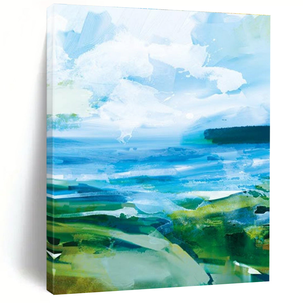 Colorful Coastal Abstract with Blue and Green Tones Painting ADGE183
