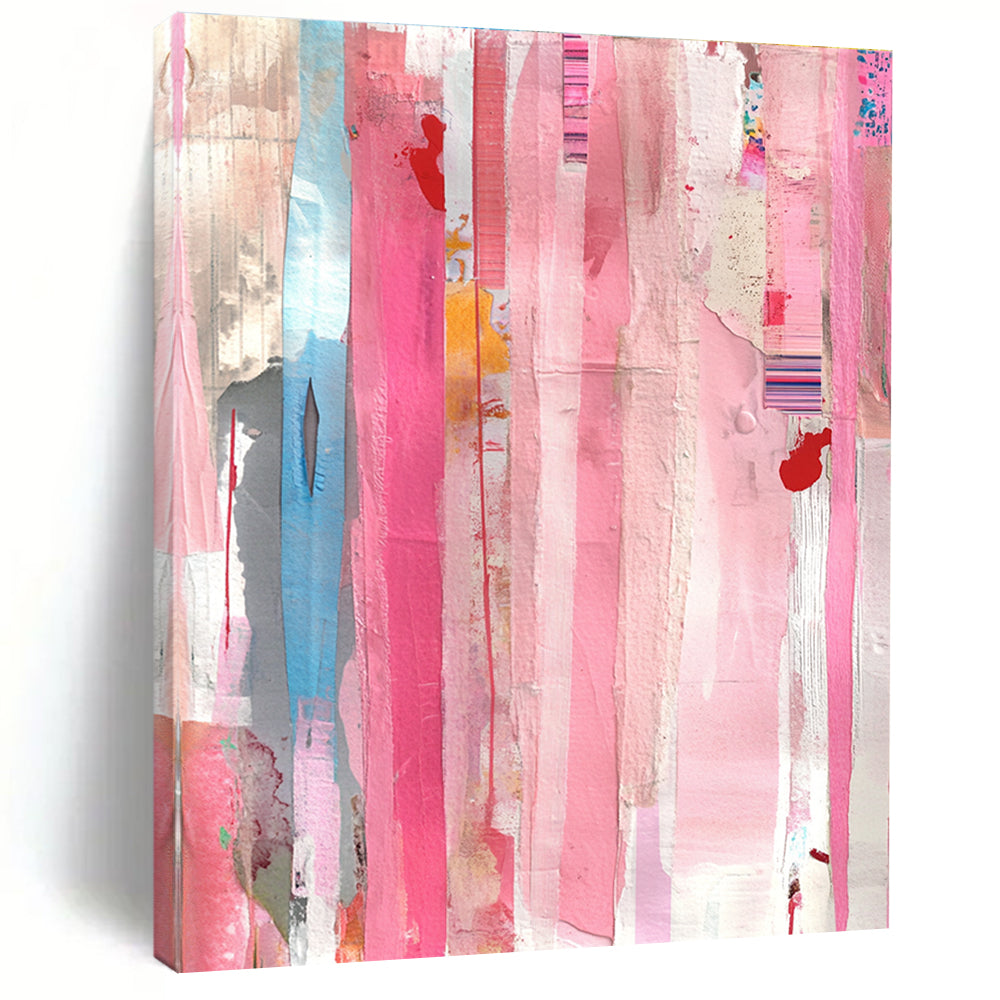 Pink Striped Collage Abstract with Colorful Inserts GER258
