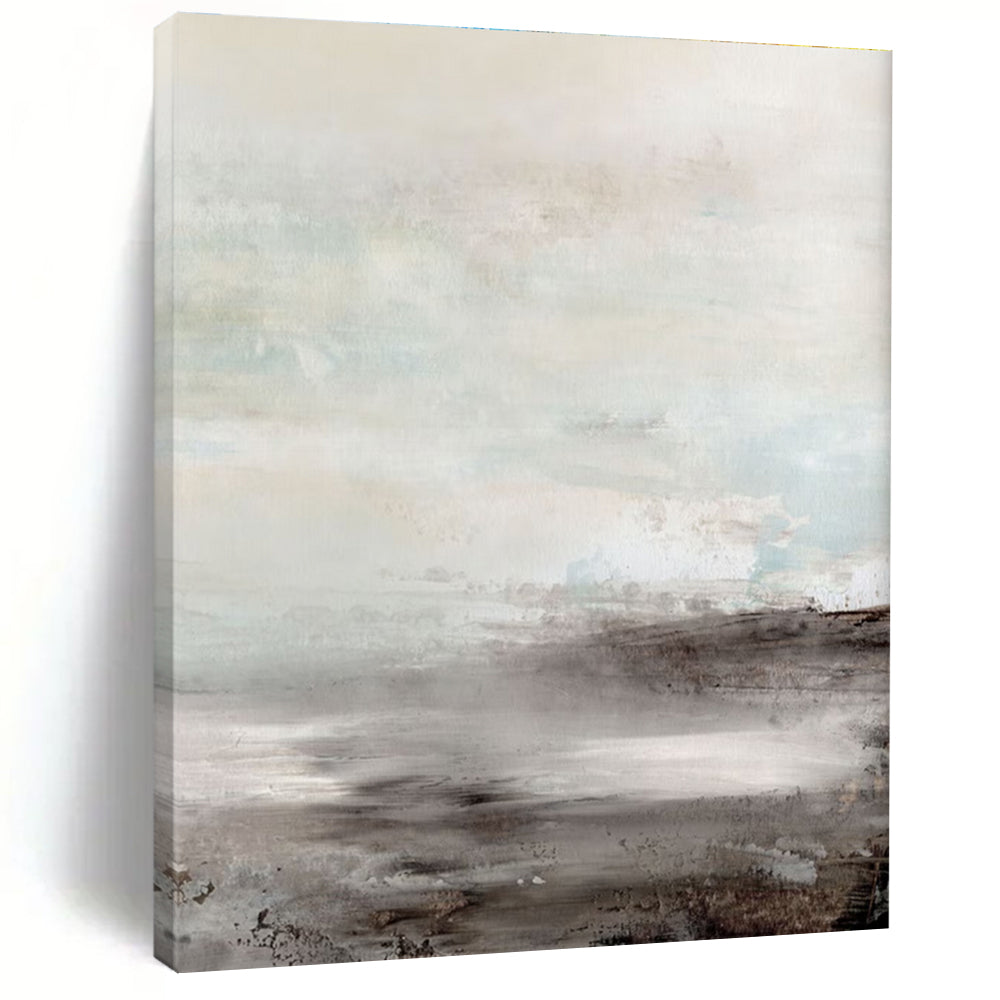 Serene Misty Coastal Abstract in Gray and Blue Painting ADGE154