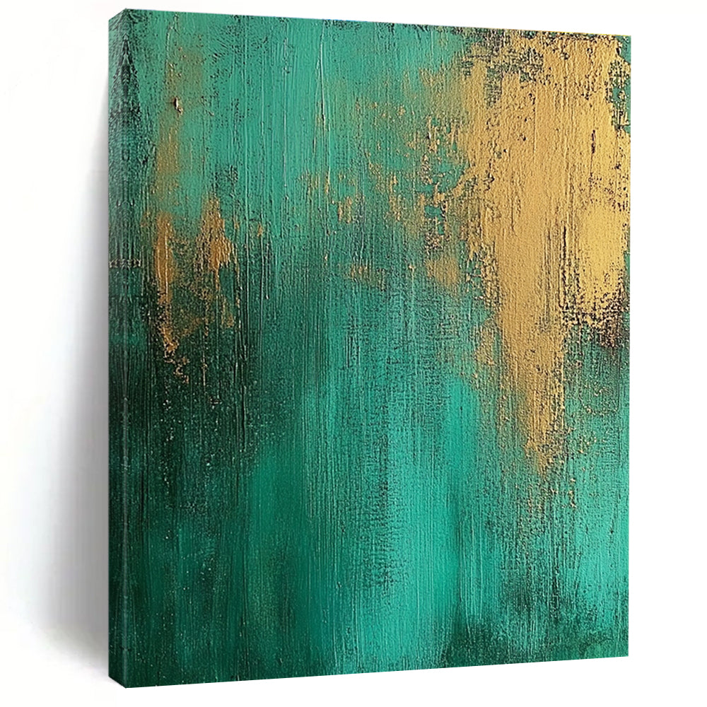 Green Gold Abstract Painting with Textured Surfaces GER708