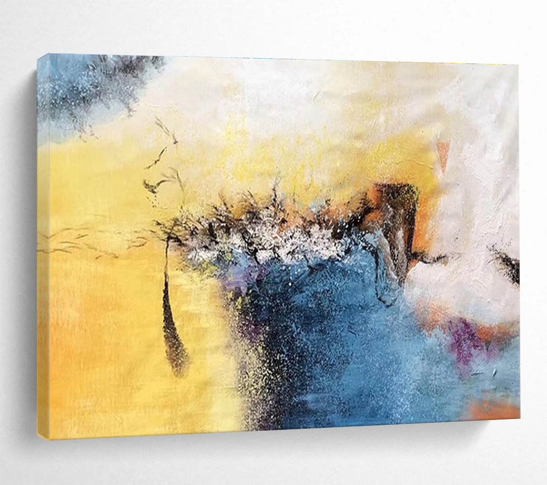 Color Fusion Abstract Painting with Yellow, Blue, and Purple Hues THY156