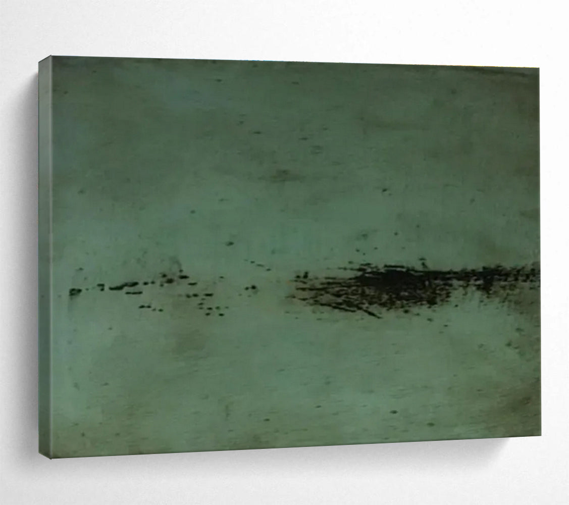 Green Textured Abstract Painting with Minimalist, Organic Feel THY395