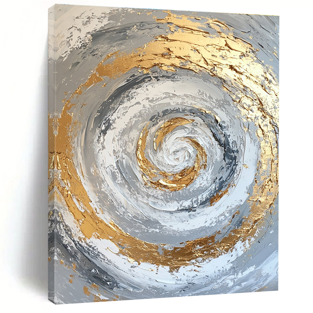 Gold and Silver Swirl Abstract Painting with Textured Layers GER622