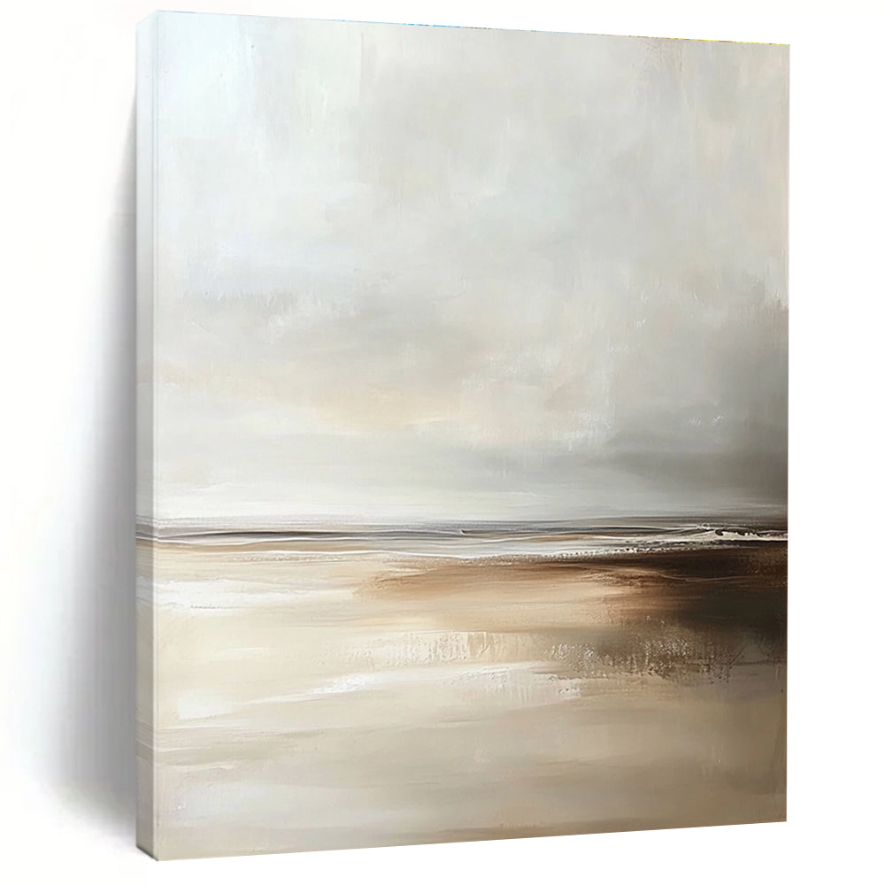 Large Abstract painting depicting a beach scene in muted tones with soft focus and an emphasis on enchanting light at the horizon.STSC018