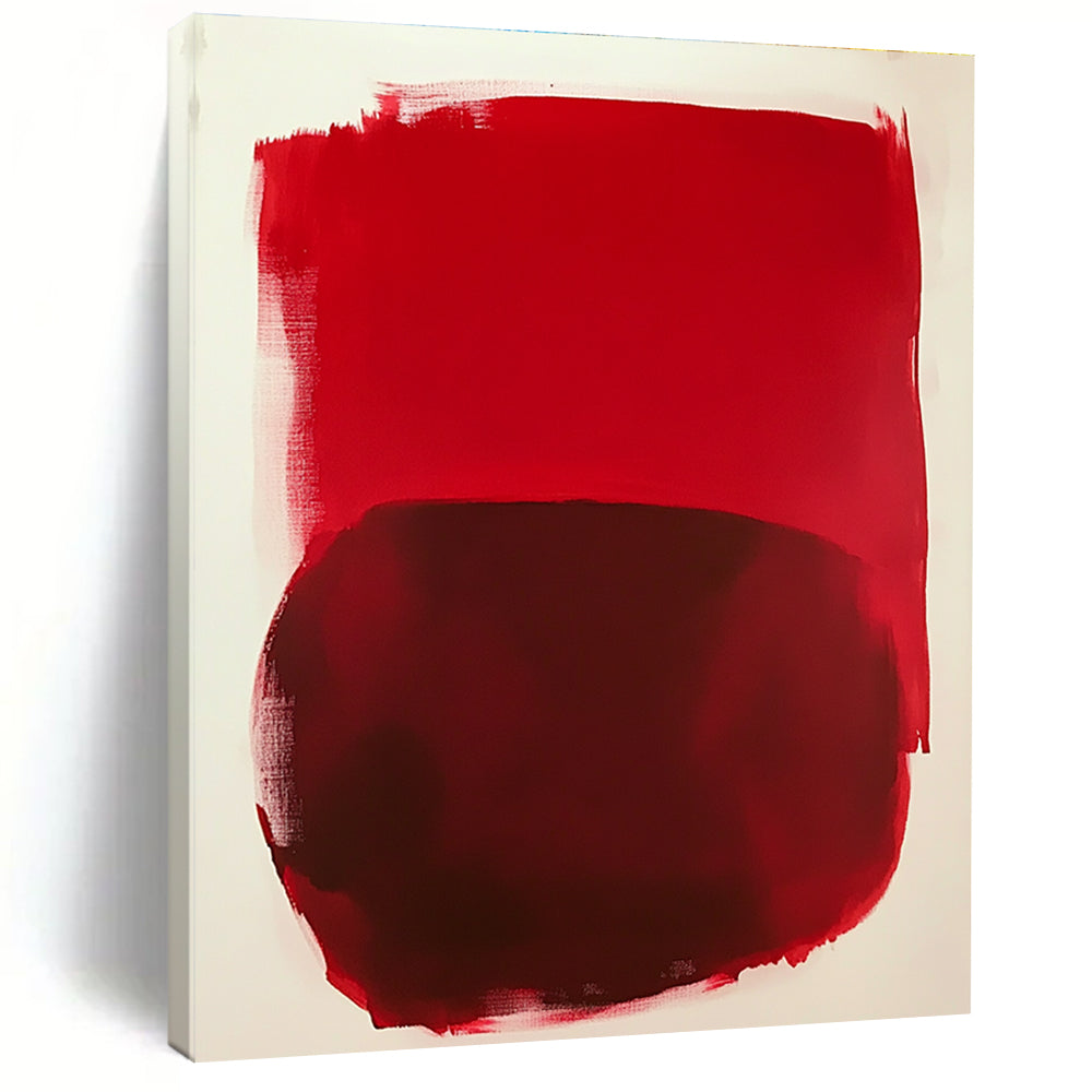 Large abstract painting featuring vibrant red shapes on a white background inspired by Mark Rothko's style.STSC1414