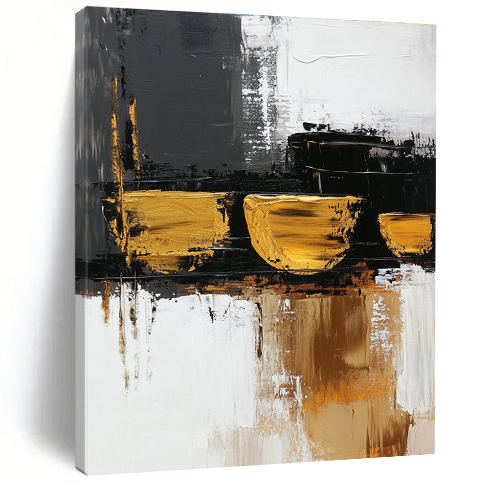 Gold Accent Abstract with Black White and Gray Layers GER368