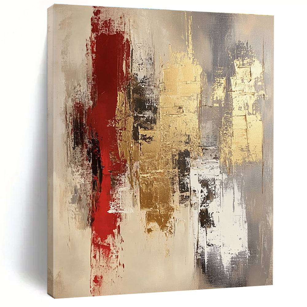 Red Gold and Gray Abstract Painting with Opulent Textures GER674