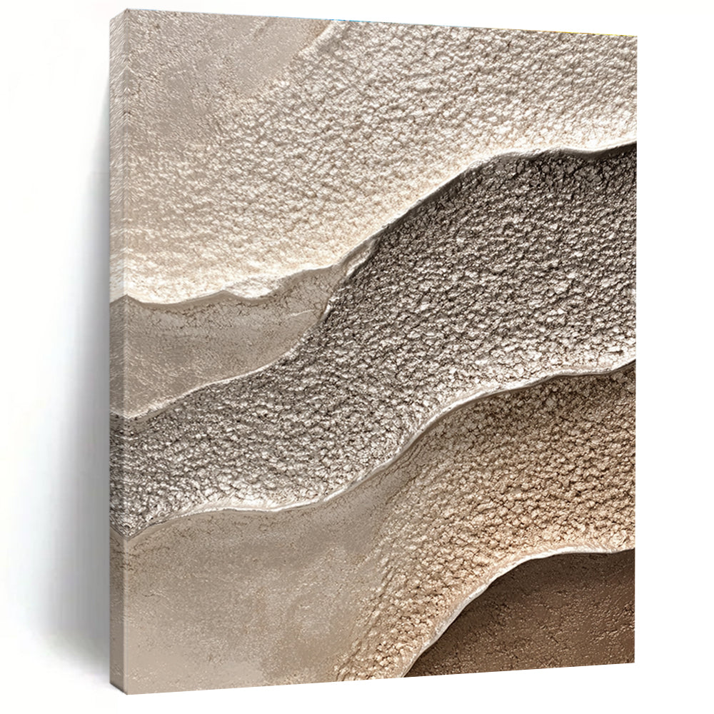Abstract waves in grey complement detailed textured sandstone in beige and silver, perfect for nature-inspired interior decor.STSC945