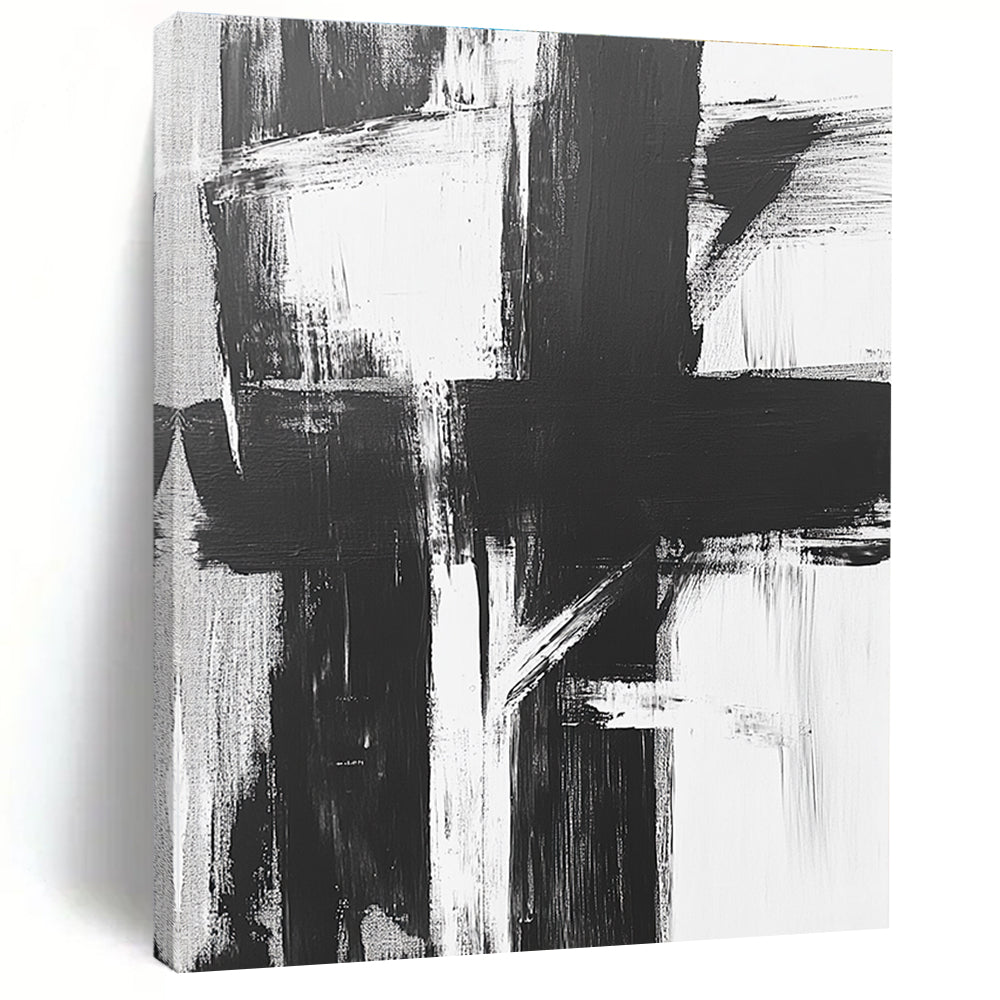 Bold Black White Abstract Painting GER345