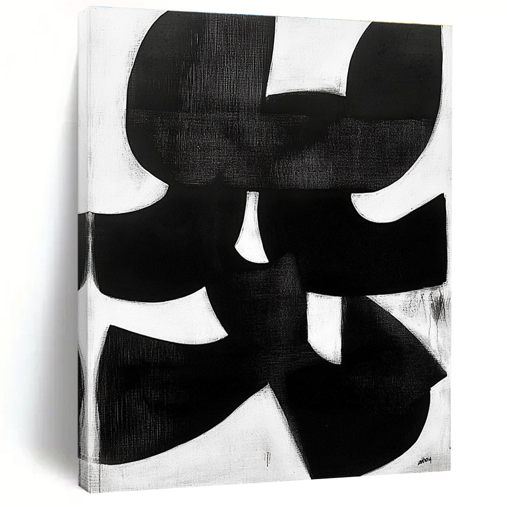 Black and White Organic Shapes Abstract Painting with Bold Forms GER011