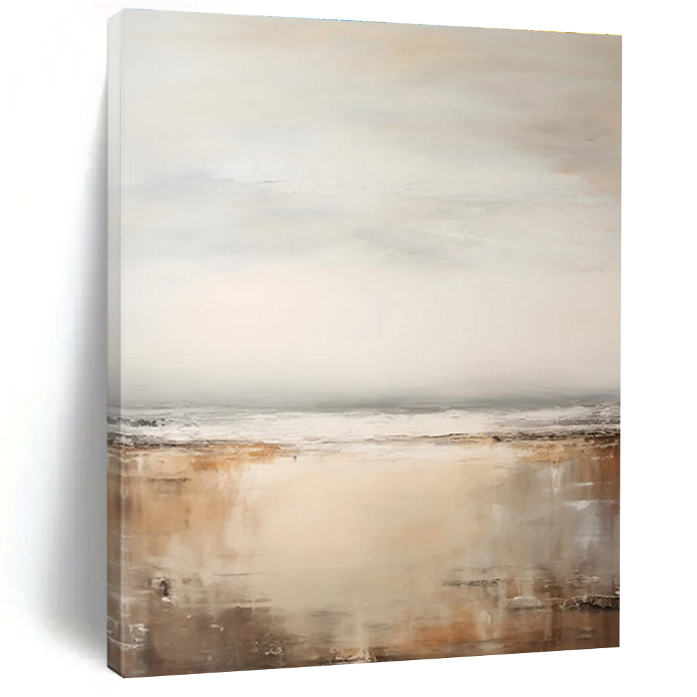 Serene Coastal Abstract Painting with Beige and Gray ADGE132