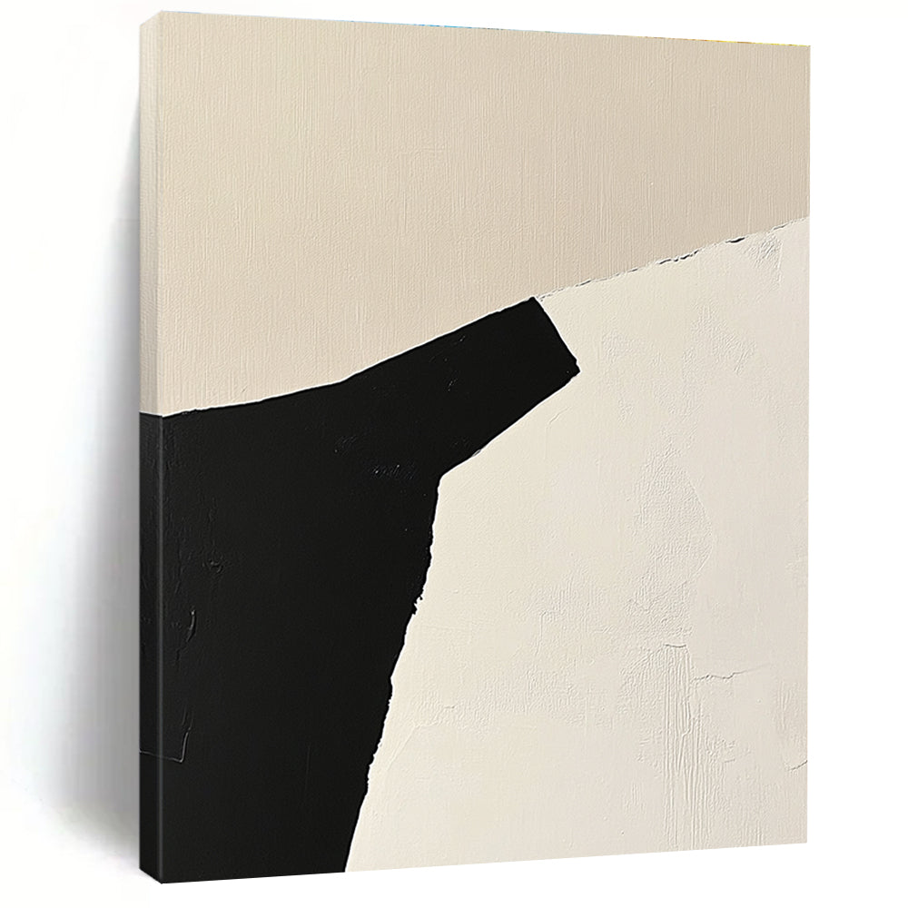 Black and Beige Geometric Abstract Painting with Angular Forms GER166