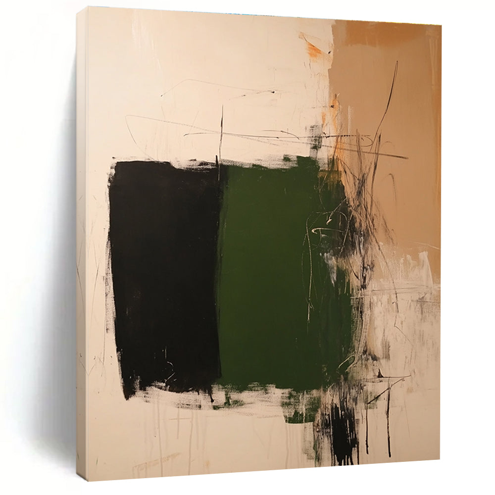 Green Black Beige Abstract Painting with Bold Color Blocks GER776
