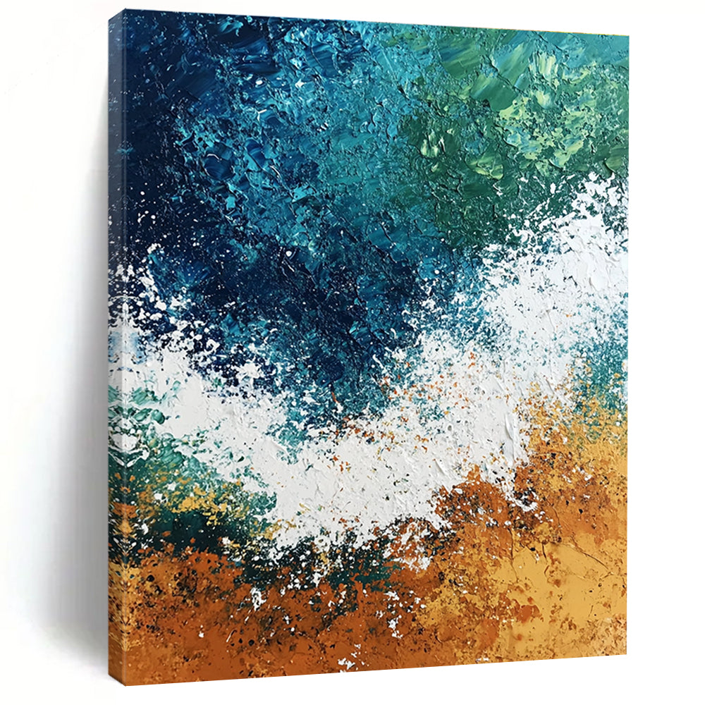 Blue and Green Ocean Wave Abstract Painting with Textured Layers GER581