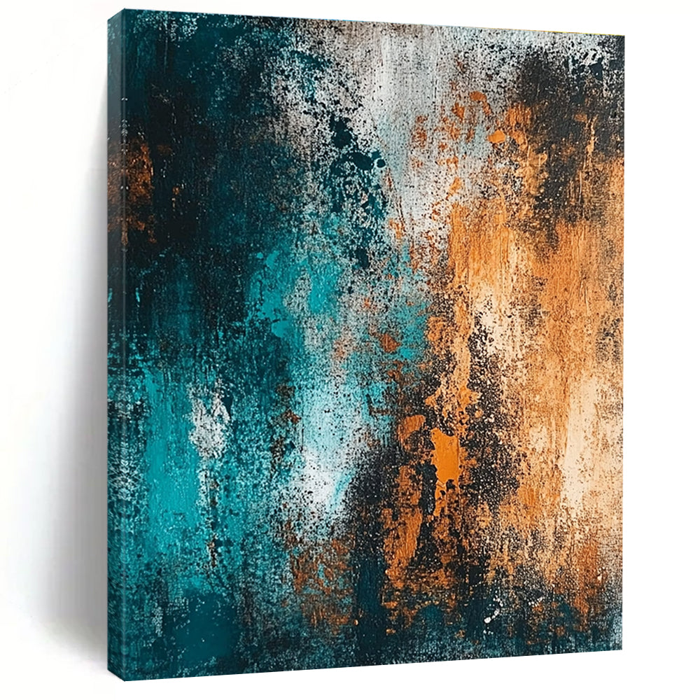 Teal and Orange Textured Abstract with Dynamic Layers GER289
