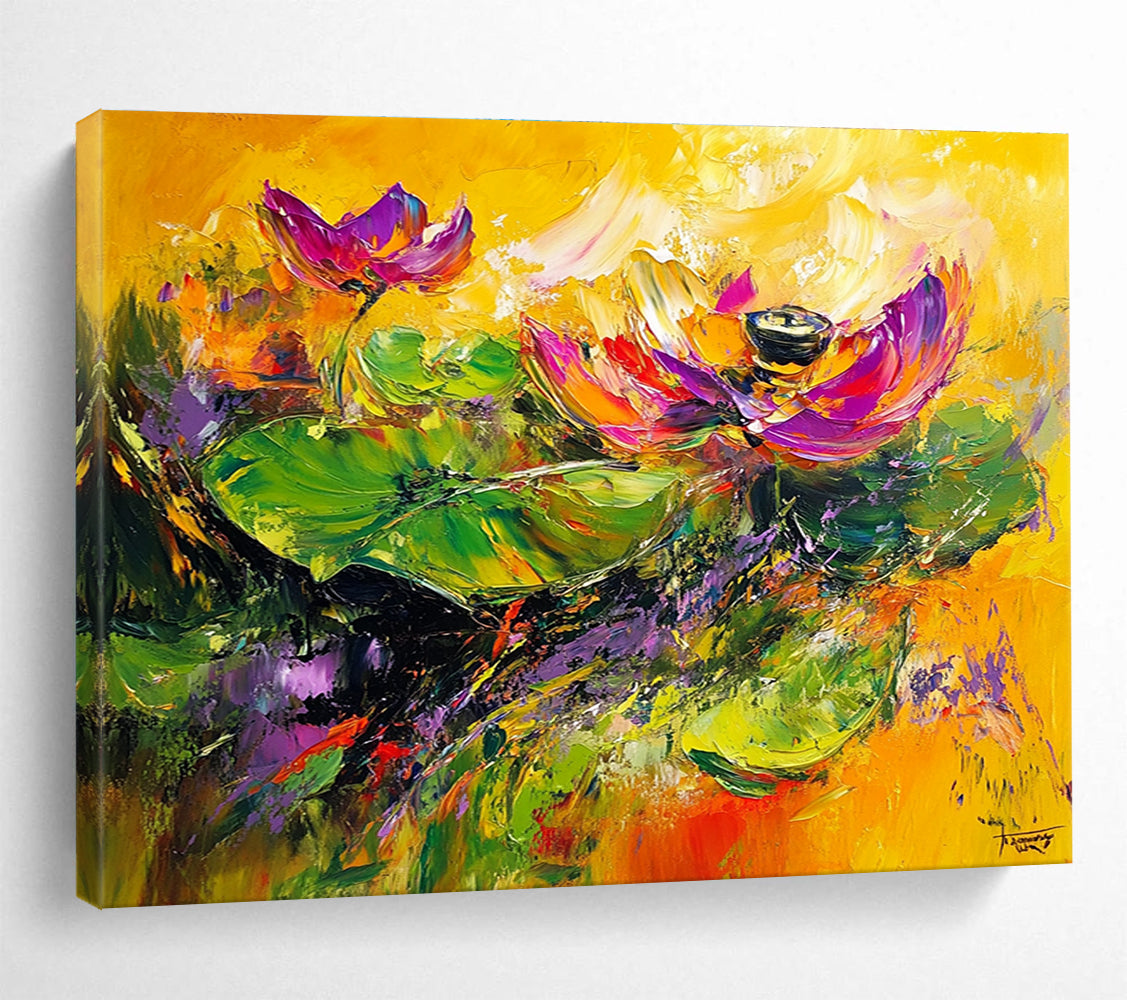 Vibrant Lotus Abstract Painting with Bold and Colorful Hues DYP354