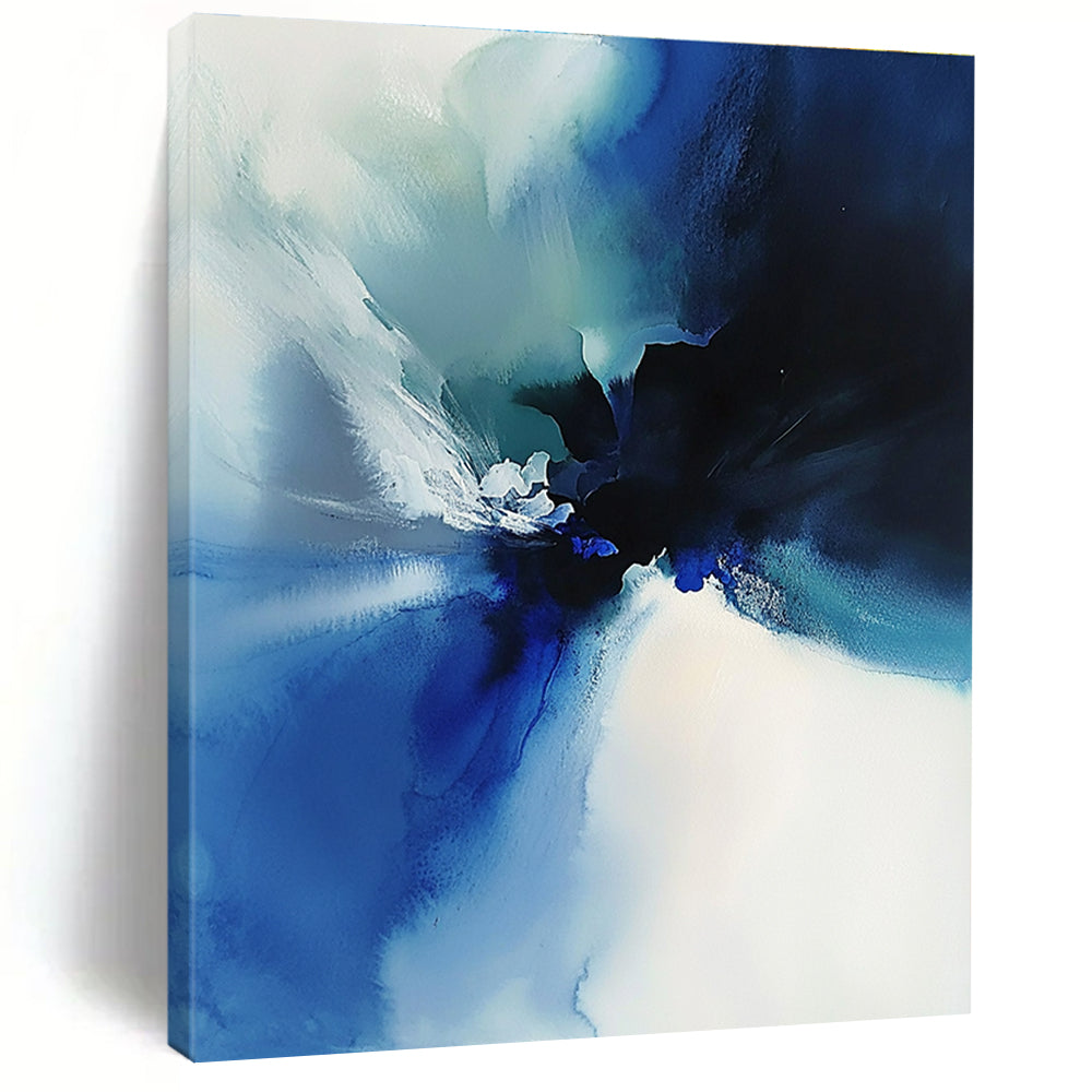 Blue Ink Abstract Painting with Fluid Motion GER389