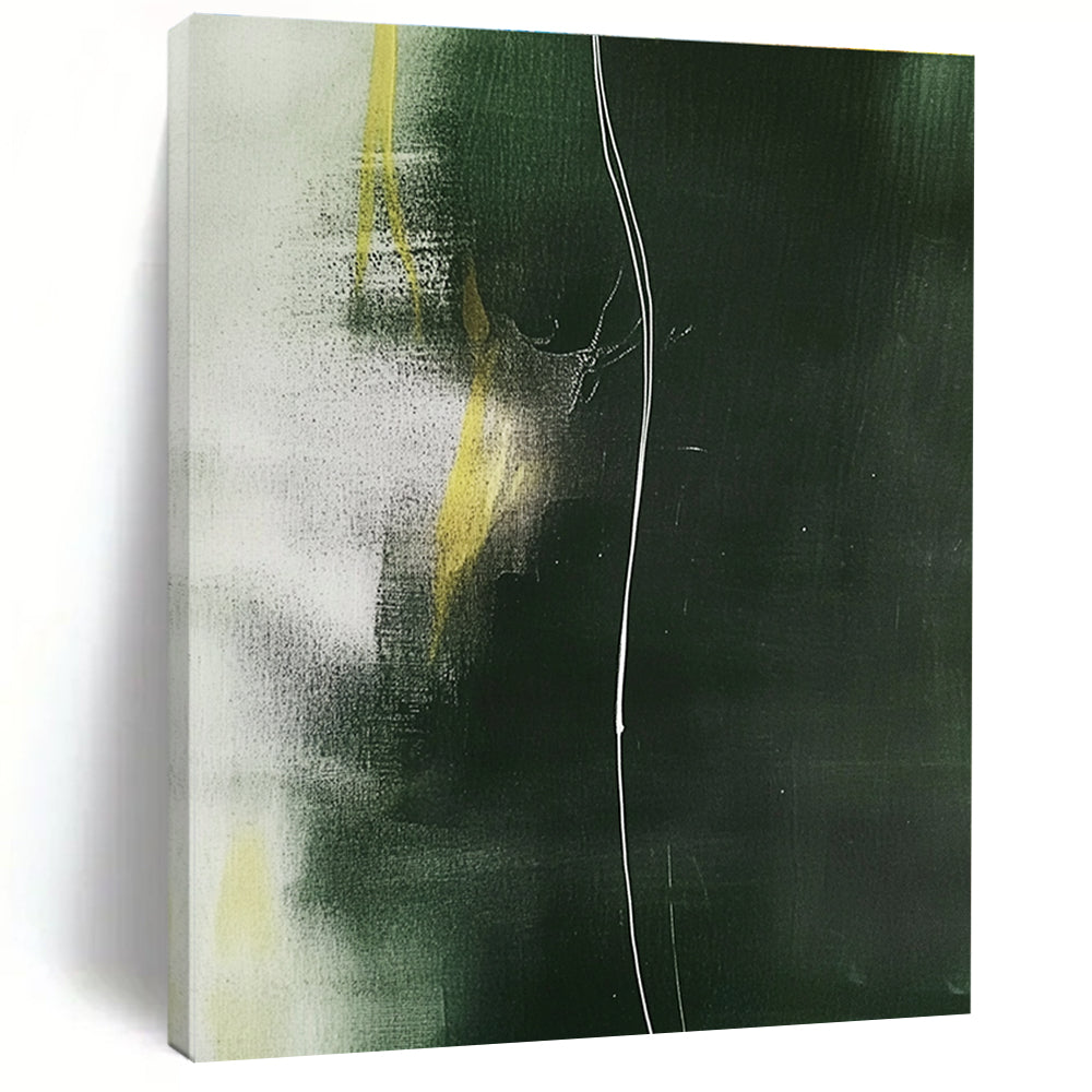 Green and Yellow Abstract Painting with Dynamic Lines GER140