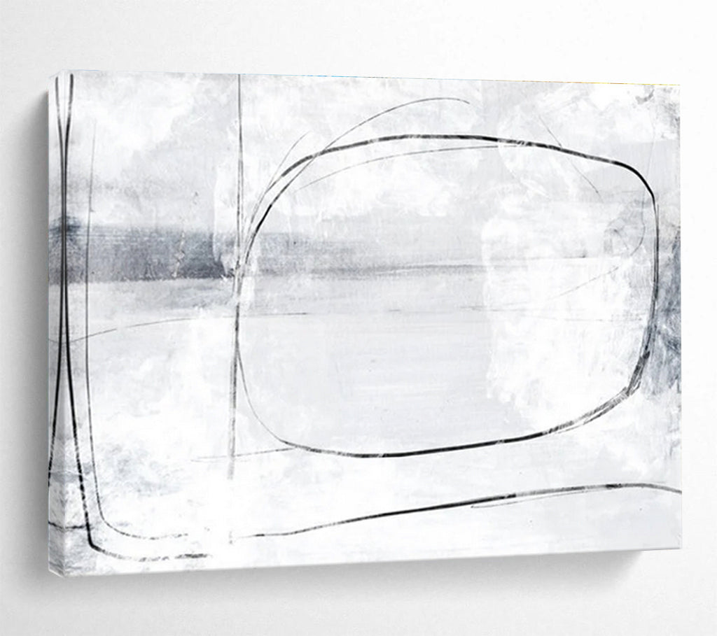 Grey and White Minimalist Line Abstract Painting THY140