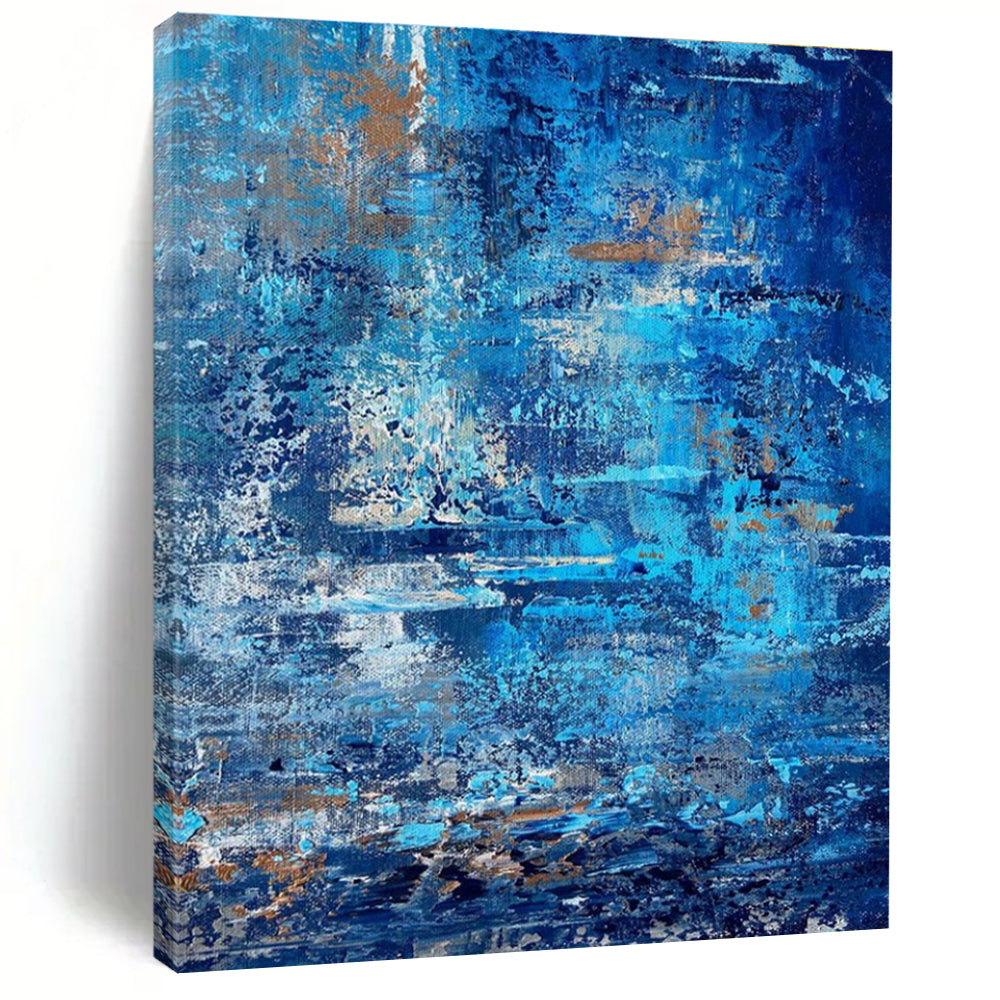 Blue - Gold Textured Abstract Painting with Layered Brushstrokes ADGE457