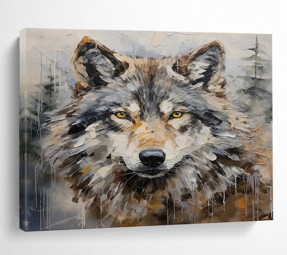 Grey Brown Wolf Portrait Abstract Painting THY077