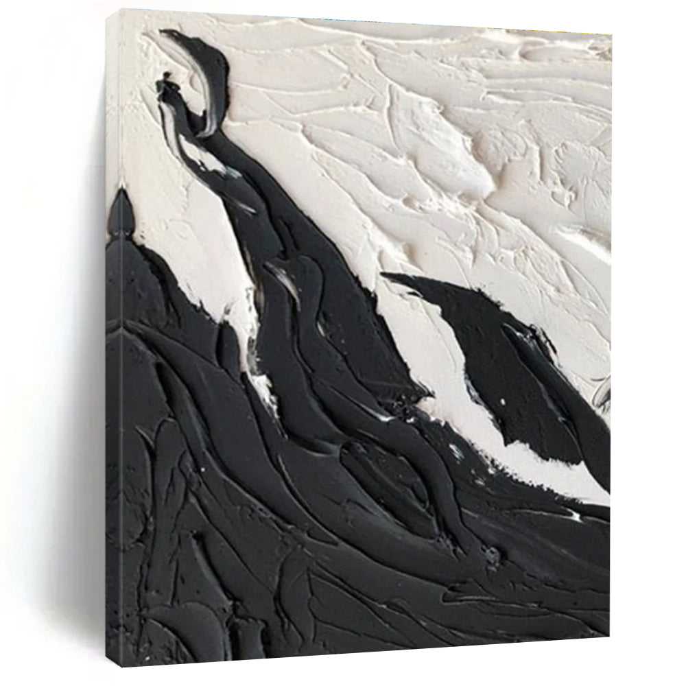 Black and White Textured Swirl Abstract Painting with Expressive Textures ADGE395