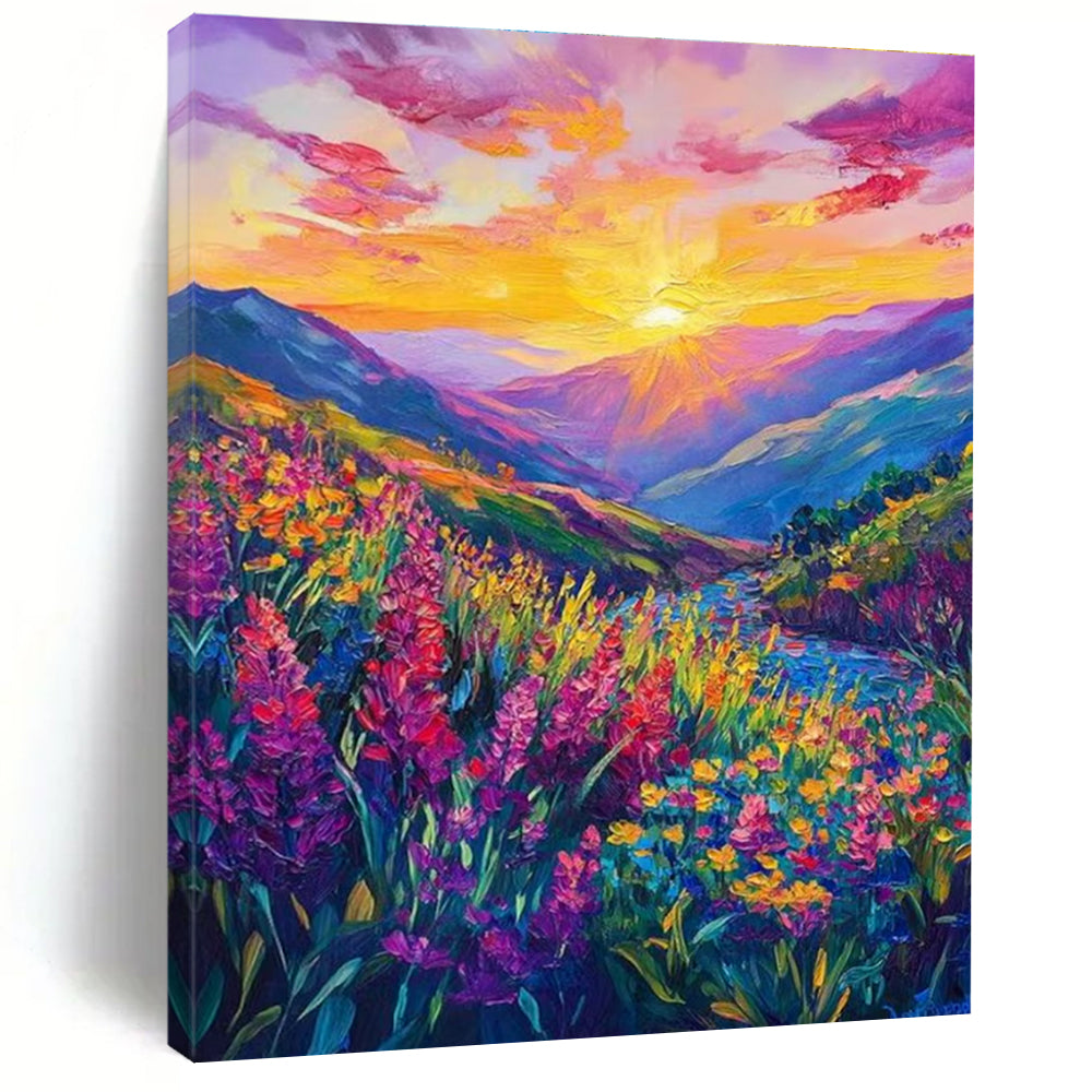 Colorful Mountain Sunset Abstract Painting with Lush Landscapes ADGE526