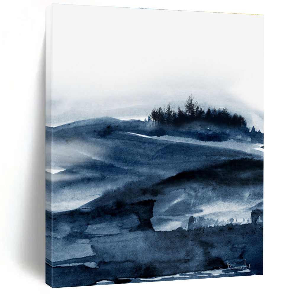 Blue Ink Mountain Landscape Abstract Painting ADGE230