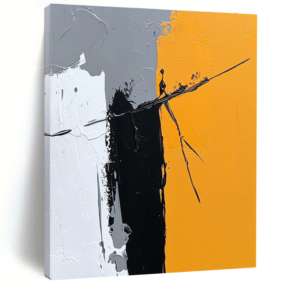 Gray Yellow Dynamic Lines Abstract Painting GER831